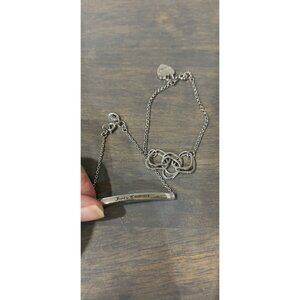 Set 2 Juicy Couture Silver Tone Bracelets Id Bracelet and Interlocking Hearts 6"